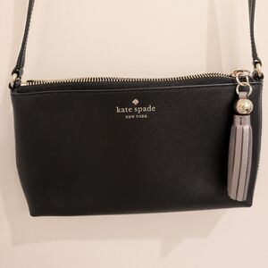 Kate Spade leather black cross body bag with silver tassel